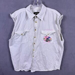 Y2K Biker Design Vest Women Large White Daytona Beach Bike Week 2006 Graphic